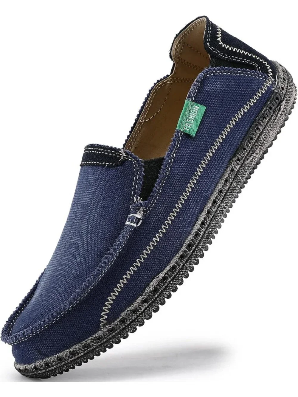 VILOCY Men's Blue Rubber Canvas Slip On Loafers Drop Vintage Flat Casual Shoes